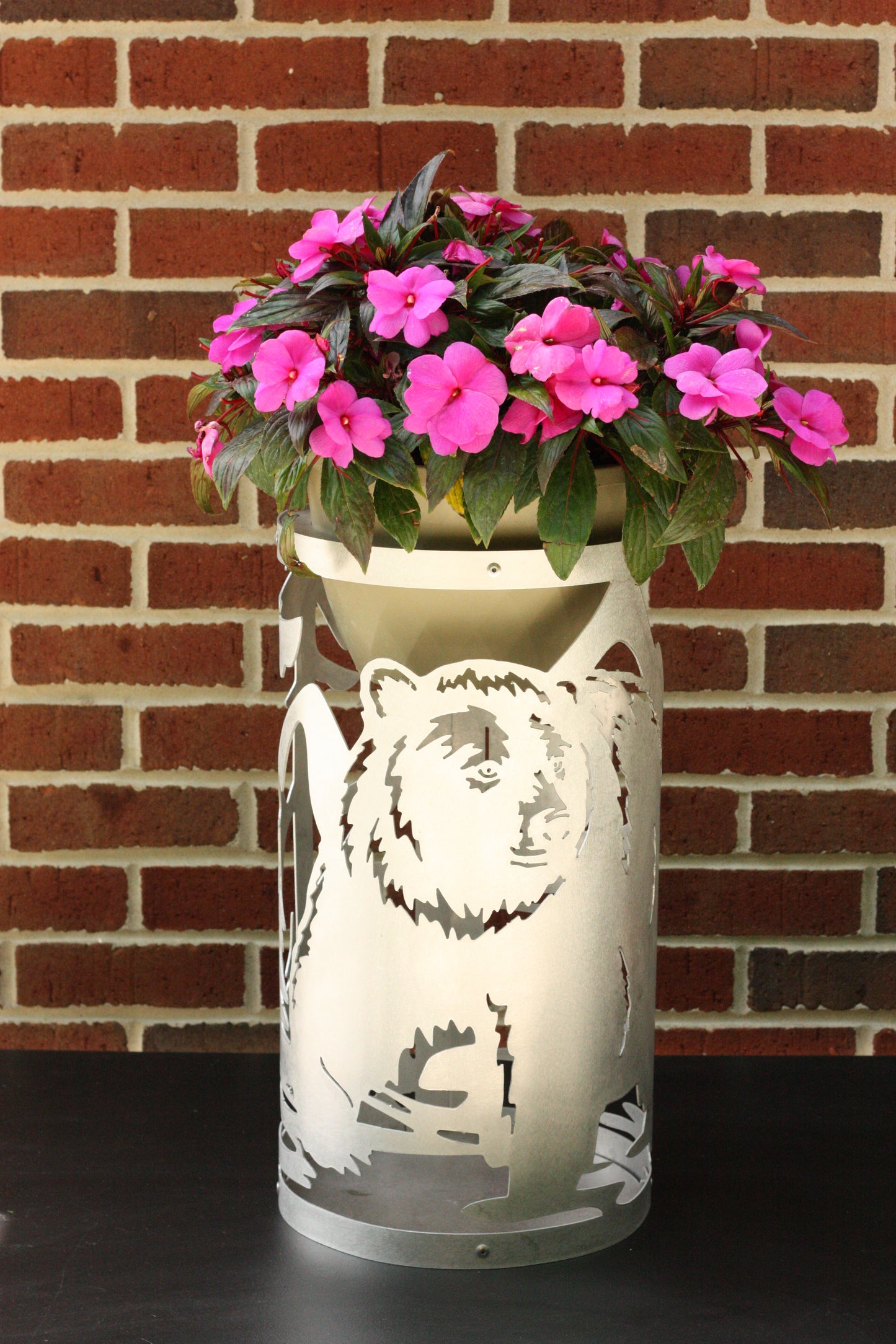 Bear Metal Flower Pot Holder – Rustic Animal Garden Planter