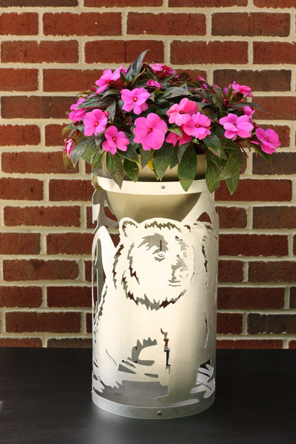 Bear Metal Flower Pot Holder – Rustic Animal Garden Planter