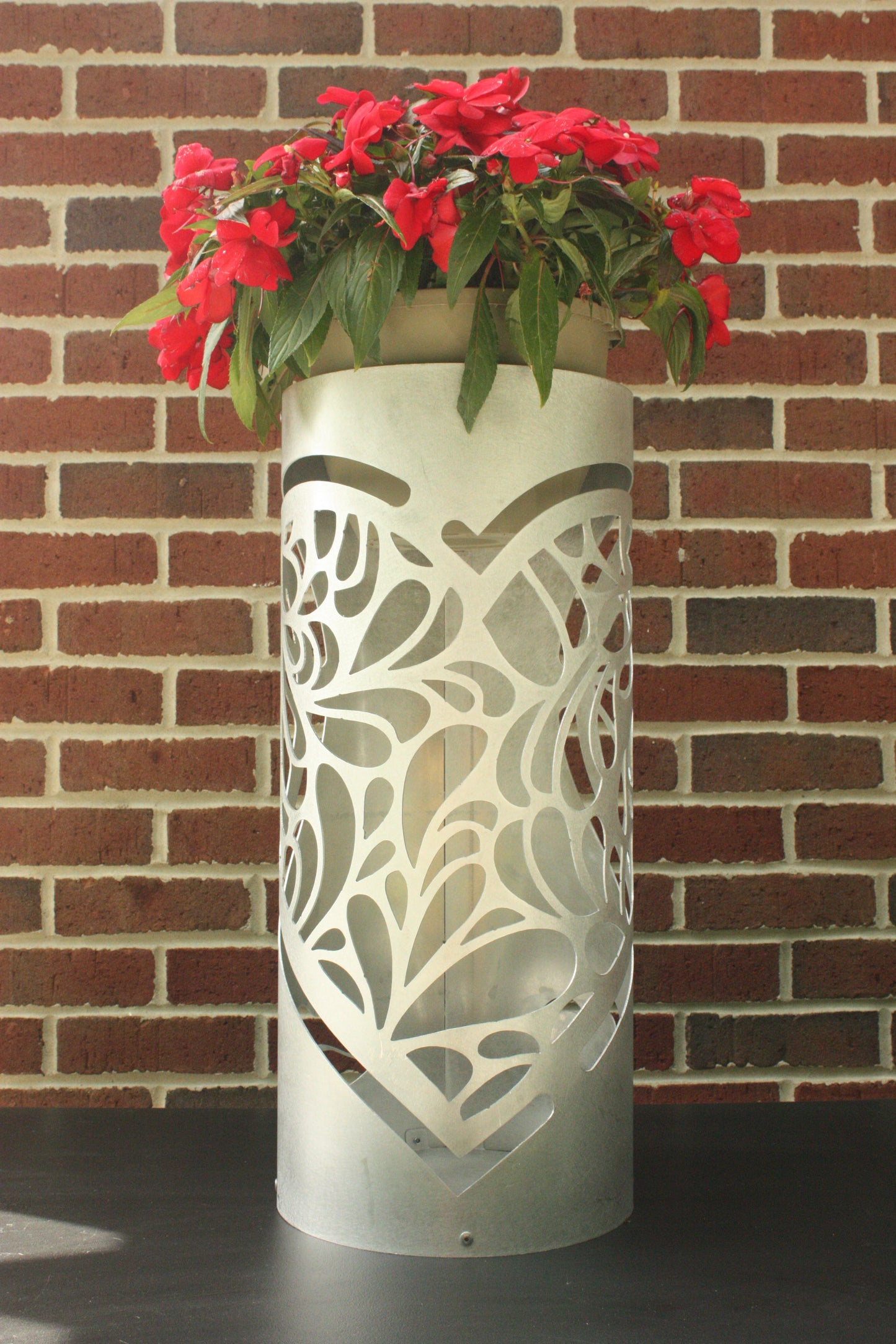 Heart Cutout Flower Skirt Planter – Romantic Metal Pot Holder