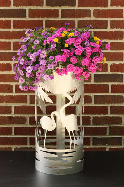 Palm Tree Flamingo Flower Skirt Planter – Tropical Garden Decor